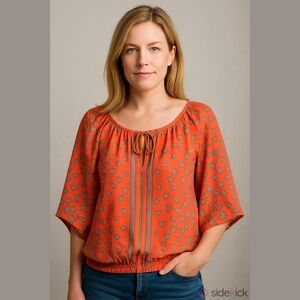 Express Coral Heart Print Dolman Lightweight Blouse Women’s Size Small